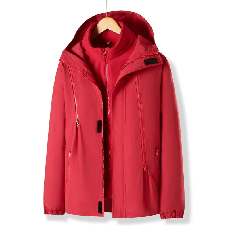 Women Three-in-One Detachable Autumn Winter Outdoor Climbing Windbreaker Windproof Waterproof Fleece Lined Jacket Coat Man Coats