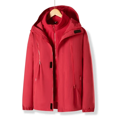 Women Three-in-One Detachable Autumn Winter Outdoor Climbing Windbreaker Windproof Waterproof Fleece Lined Jacket Coat Man Coats