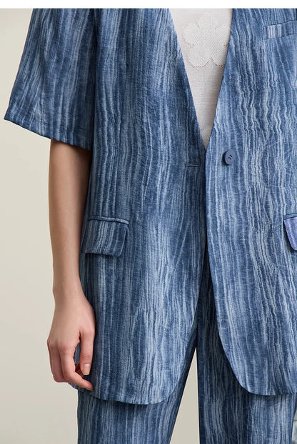Women's Blazer 2026 Summer New Commuter V-neck Short Sleeve Single Button Women's Jacket Loose Shoulder Padded Top 12621092