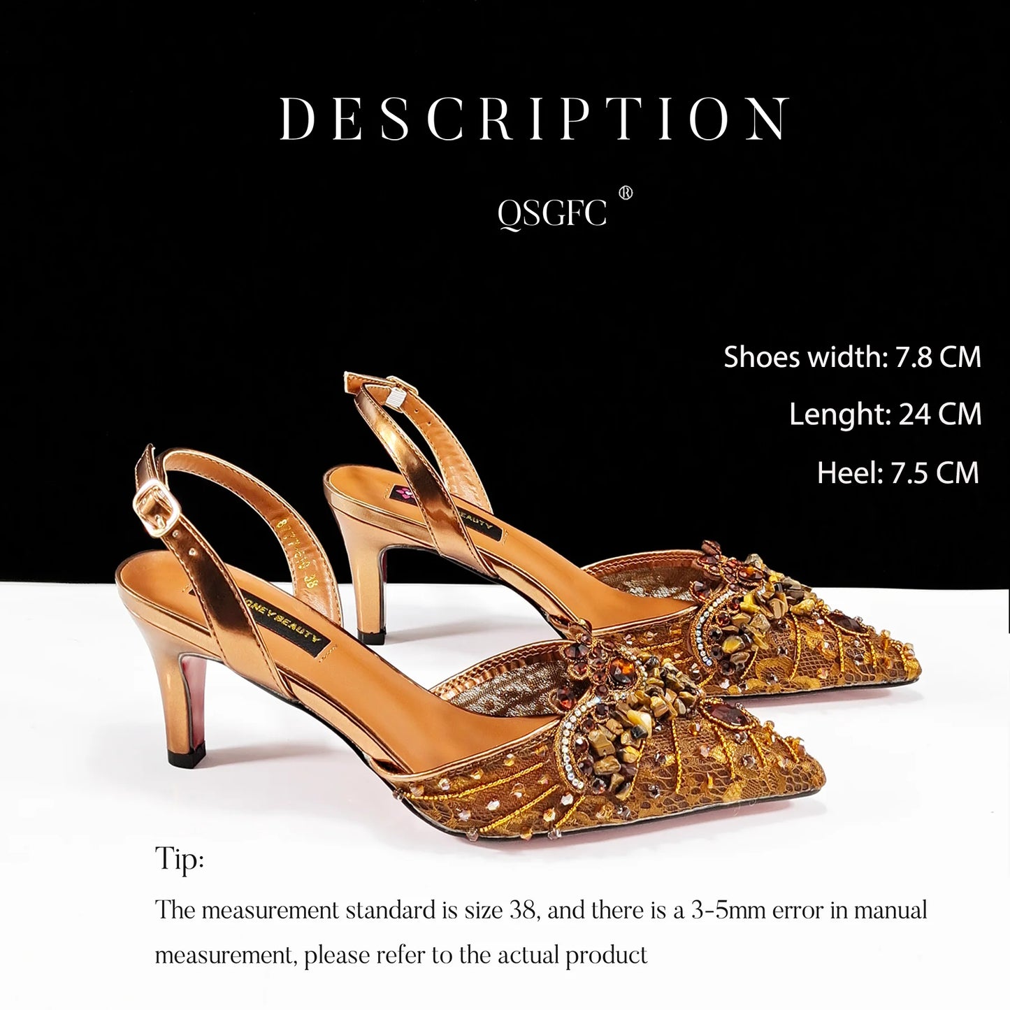 Italian Design Rhinestones and Coral Stones Ladies Party Shoes High Heels Pointed Toe Coffee Color Women's Shoes