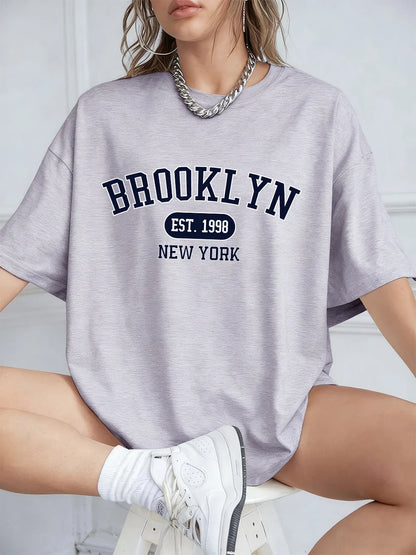New York Est 1998 Prints T-Shirts Women Summer Cotton Short Sleeve T Shirt Loose O-Neck Comfortable Tops Casual Clothes