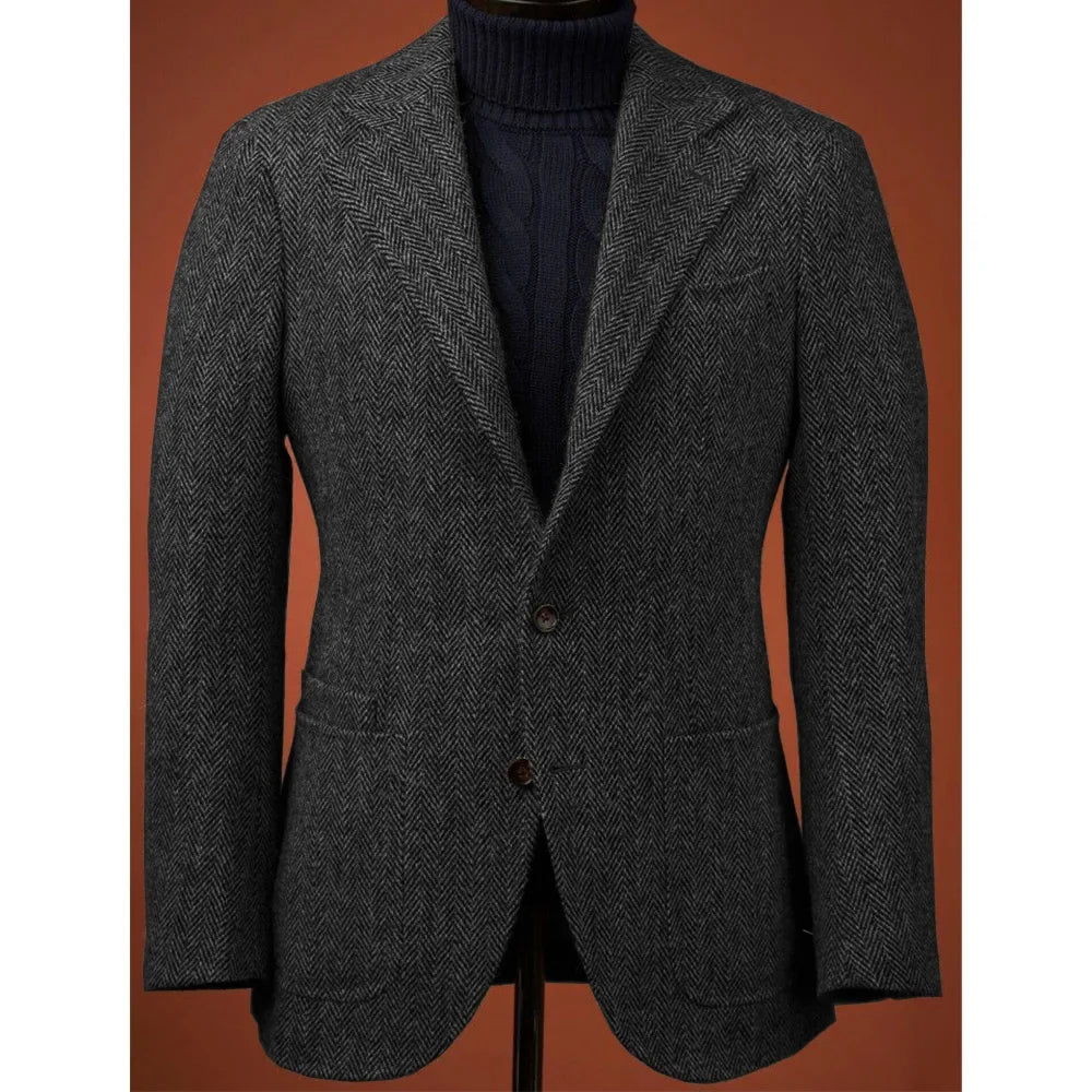 Herringbone Slim Fit Suit Jacket For Men's Single Breasted Business Blazer Casual Jacket Fashion Comfortable Elegant Mens