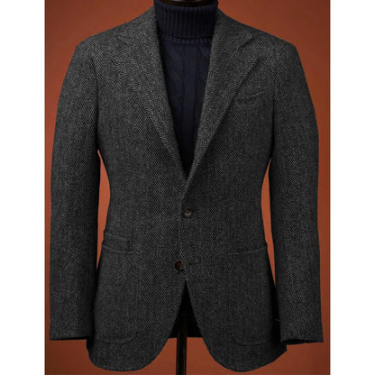 Herringbone Slim Fit Suit Jacket For Men's Single Breasted Business Blazer Casual Jacket Fashion Comfortable Elegant Mens