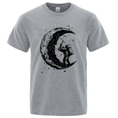 Men's High Quality Cotton Blend Moon Print Casual Summer Cool Short Sleeve Men Tshirt Loose t-shirt Male Tee Shirts Male Tee Top