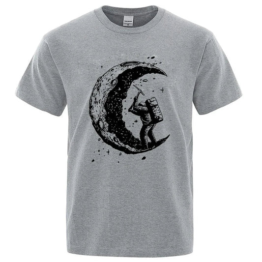 Men's High Quality Cotton Blend Moon Print Casual Summer Cool Short Sleeve Men Tshirt Loose t-shirt Male Tee Shirts Male Tee Top