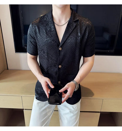 Summer Thin Ice Silk Without Lining Men Suit Coats 2025 New High-end Fashion Jacquard Casual Social Shirt Coat Men Clothing