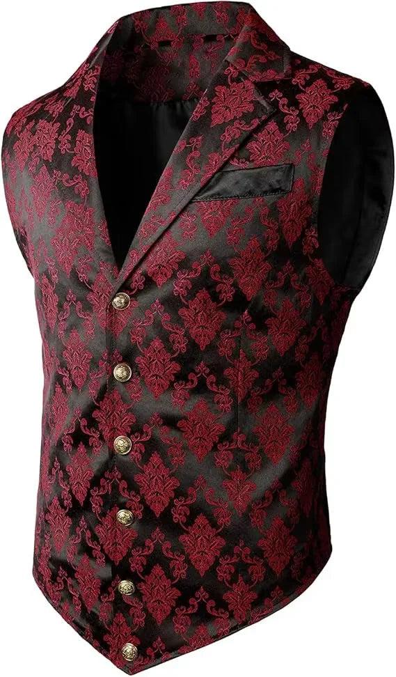 Victorian Floral Jacquard Men Suit Vest Formal Business Lapel Single Breasted Slim Fit Waistcoat Wedding Banquet Party Tops