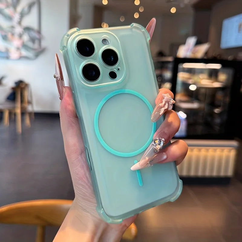 Luxury Magnetic Translucent Airbag Bumper Case For iPhone 17 14 15 13 16 Pro Max 17Pro Cases For Magsafe Shockproof Back Cover