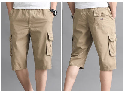 Mens Streetwear Casual Shorts Fashion Loose Straight Cargo Shorts Below Knee Cotton Joggers Shorts Man Cropped Pants