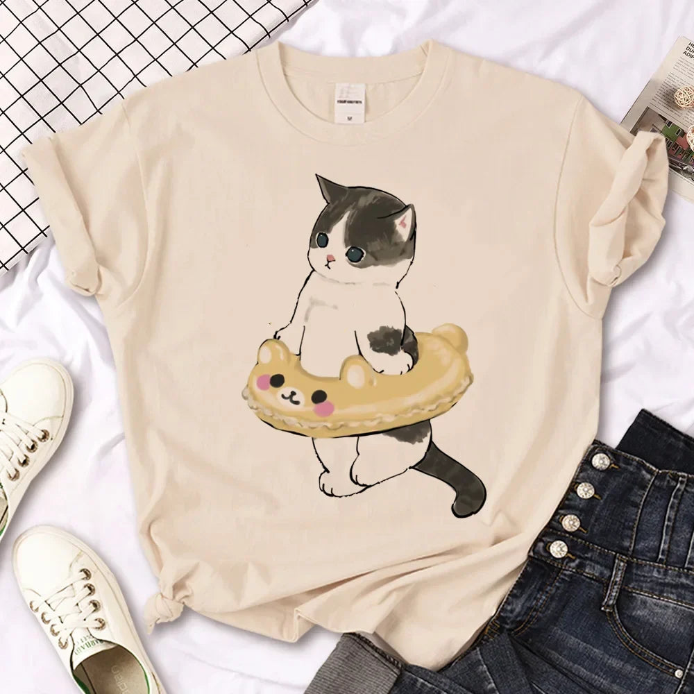 Cat top women streetwear summer anime t shirt girl y2k Japanese clothes