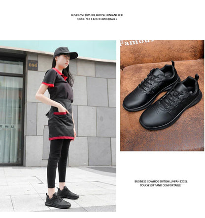 Causal Chef Shoes four Season new Lightweight Soft Sole Comfort Oil proof Men and Women's Chef Business Work Leather Shoe
