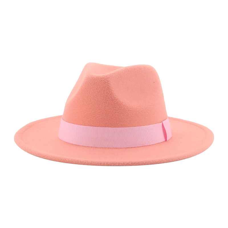 Fedora Hat Women Winter Hats for Women Ribbon Band Men's Hat Wide Brim Classic Beige Wedding Church Bowler New Cap chapeau femme