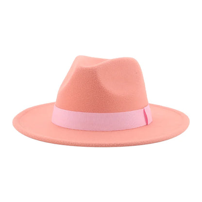 Fedora Hat Women Winter Hats for Women Ribbon Band Men's Hat Wide Brim Classic Beige Wedding Church Bowler New Cap chapeau femme