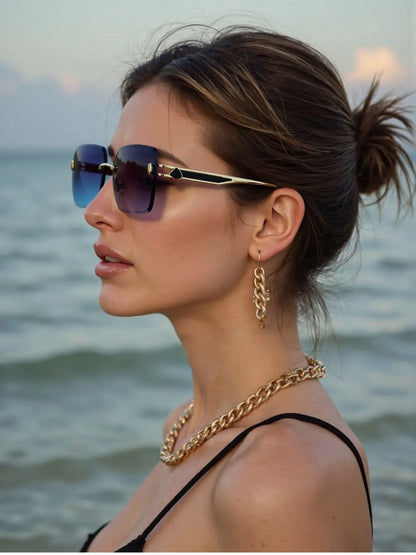 2025 Rimless Sunglasses Women Trendy Vintage Square Fashion Glasses Sunscreen Lentes De Sol Mujer Lunette Soleil Femme Zonnebril