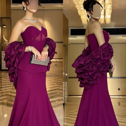 Customized Exquisite Sparkle Jersey Ruched Ruffle Mermaid Sweetheart Sweep Long Dresses Bespoke Occasion Dresses Sizes Available