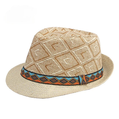 Men's Hat Woven Straw Sunshade Hat Casual Buckle Beach Sun White Wedding Black Belt Fedoras Jazz Hat Panama Cap