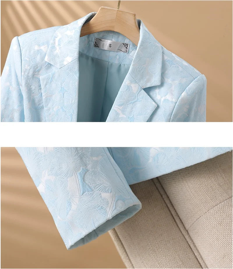 Women Blazer Office Lady 2024 Elegant Slim Notched Women Blazers Jackets Button Long Sleeve Decorative Pattern Female Suit Coat