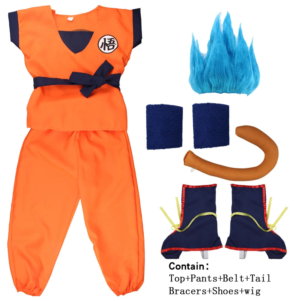Adult Children's Anime Holiday set Son Goku Carnival Halloween Party anime Cosplay costume Top/pants/belt/tail/wrist/wig costume