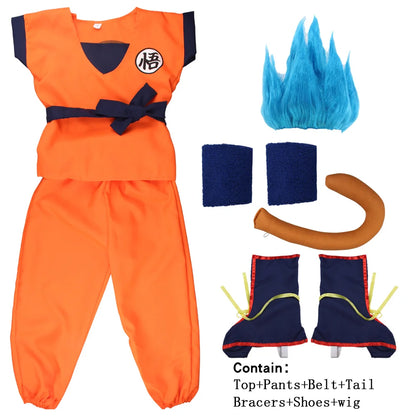 Adult Children's Anime Holiday set Son Goku Carnival Halloween Party anime Cosplay costume Top/pants/belt/tail/wrist/wig costume