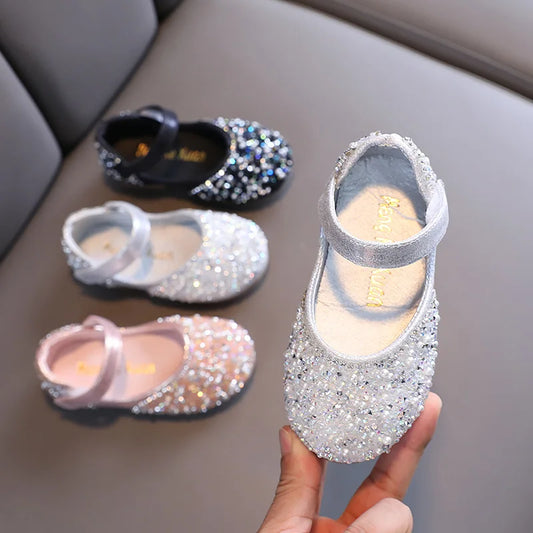 2026 Girls Princess Shoes Spring Children Bow Shoes Leather Shoe Kids Dance Shining Toddler Rhinestone Birthday Party Shoes