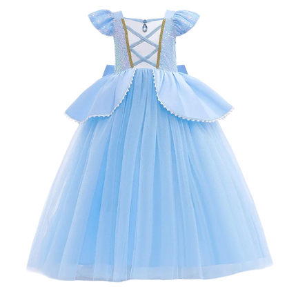 2026 Girl's Princess Cinderella Costume Classic Style Blue Ball Gown Dress Up with White Led Lights Outfit Dresses for Girls