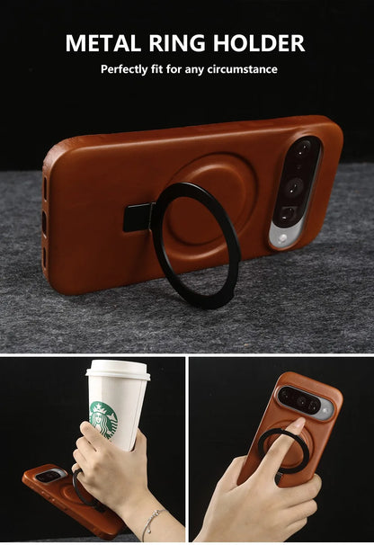 Luxury Magnetic Bracket Holder Genuine Leather Case For Google Pixel 10 Pro XL pixel10  8A 9pro 7A 6A 5A Full Wrapped Back Cover