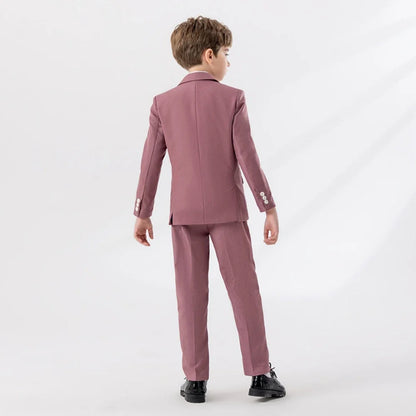 Pink Handsome Boys Lapel Slim Fit Dresswear Suits Wedding Party Spring Autumn New Child Suit Set 4 Pieces For Activities