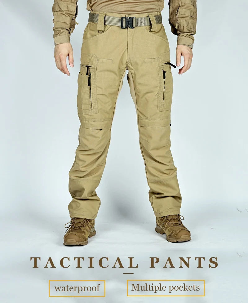Men Tactical Casual Pants Multi-pocket Waterproof Tactical Cargo Trousers Wear-resistant Outdoor Hiking Workwear Trouser Male