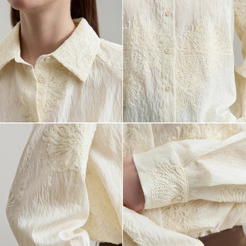 Women's Shirt 2025 Autumn New Blouse Ladies Embroidery Solid Loose Elegant Versatile Long Sleeve Tops For Woman 12543148
