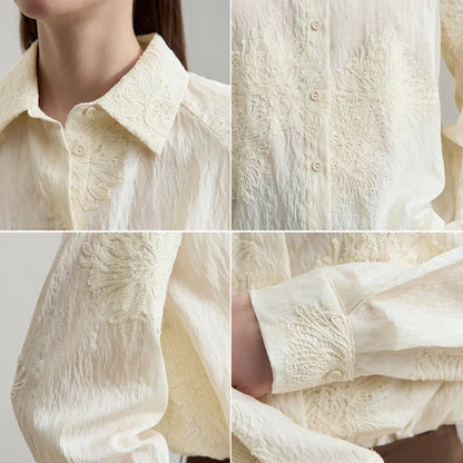 Women's Shirt 2025 Autumn New Blouse Ladies Embroidery Solid Loose Elegant Versatile Long Sleeve Tops For Woman 12543148