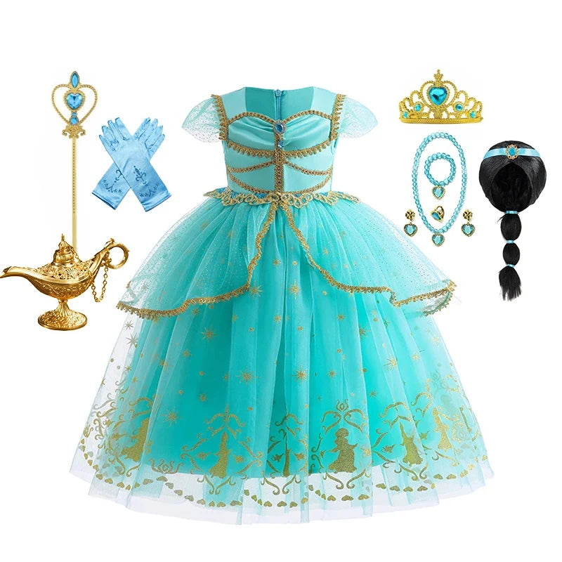 Jasmine Princess Dress for Girls Cosplay Aladdin Magic Lamp Costume Kids Halloween Birthday Carnival Party Vestidos