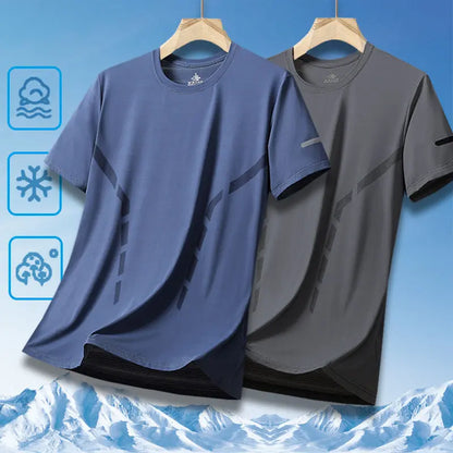 Ice Silk Men's T-Shirt Quick Dry Thin Short Sleeve Breathable Half Sleeve Large Size Casual Sporty Trendy round Neck Short Sl...