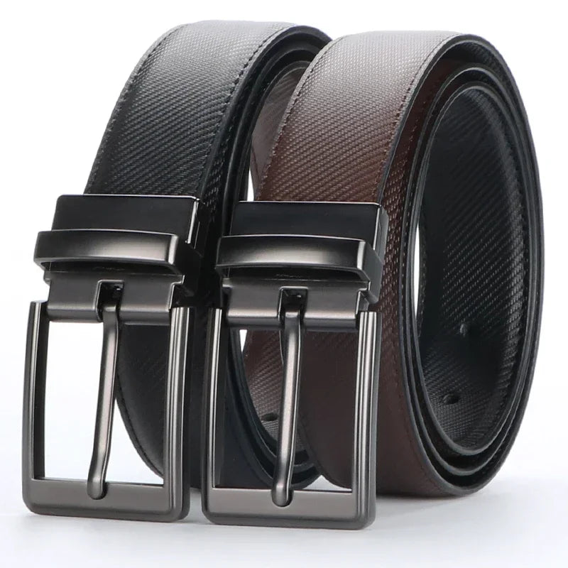 1pcs Men's Leather Reversible Belt, Rotate Black Buckle