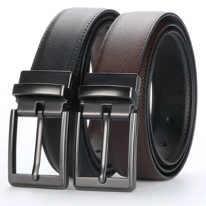 1pcs Men's Leather Reversible Belt, Rotate Black Buckle