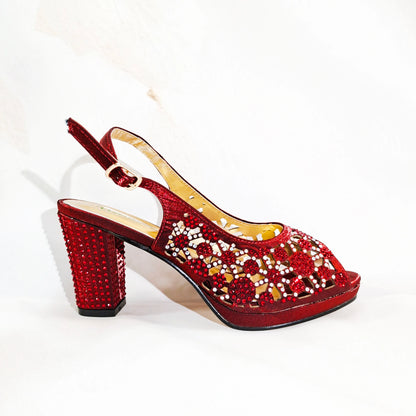 2025 New Rhinestone Design African-Inspired Shoe and Bag Set Olive Toe-Exposing Comfortable Women's High Heels Trending on INS