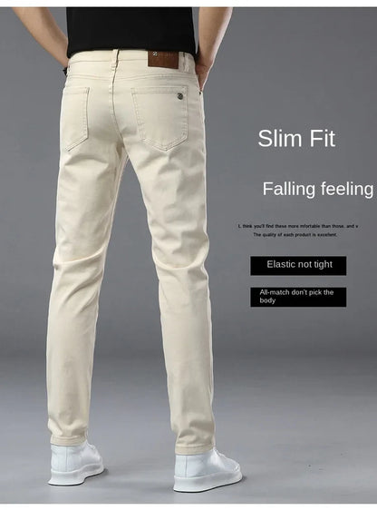 2025 spring/summer high end luxury fashion jeans for men, elastic trend versatile, slim fit, simple and casual pants
