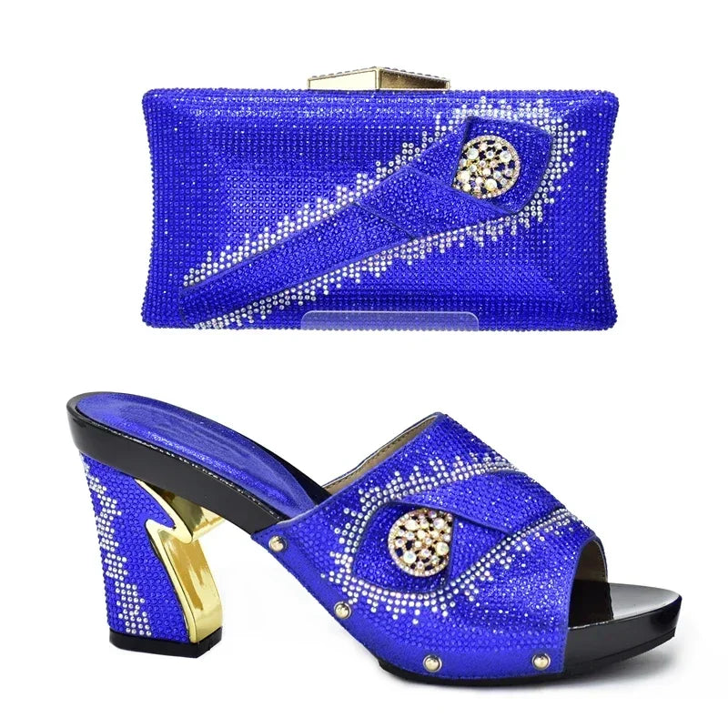 Italian Matching Shoes and Bag Set Decorated with Rhinestone African Shoes and Bag Set for Wedding High Quality Shoes Bag