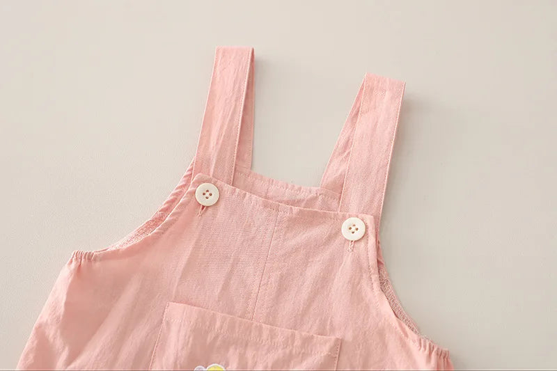 New Summer Suits for Baby Chinese Embroidery Kids Tshirt +Cartoon Horse Overalls 2pcs/sets Toddler Girl Fashion Clothing Outfits