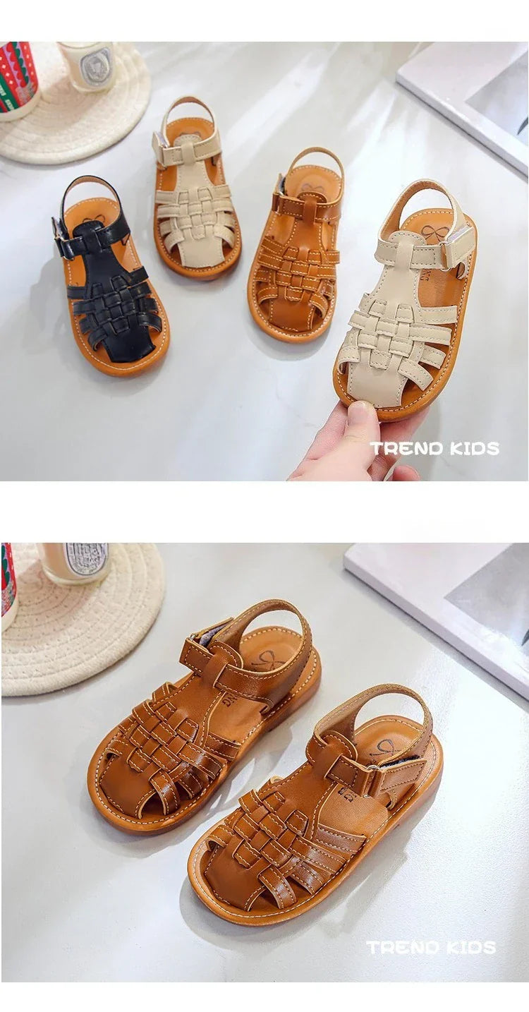 Toddler Sandals for Boys Cut outs Leather Shoes 2026 Summer Brand New Gladiator Sandals Weave Baby Boy Beach Shoes Flats H05096