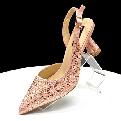2026 Elegant Women's High Heels with Pointed-Toe Design & Matching Bag Set with Diamond Accents - Chic Italian Style for Party