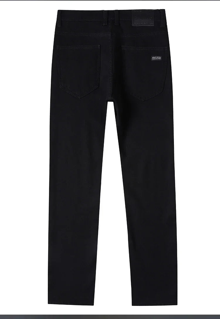 2025 New Winter Pure Black Fleece Thick Warm Jeans Men's loose Straight Elastic Denim Pants classics Casual Plush Trousers