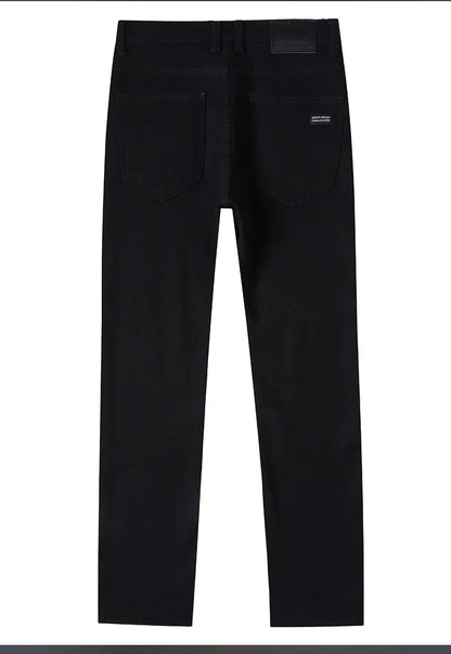 2025 New Winter Pure Black Fleece Thick Warm Jeans Men's loose Straight Elastic Denim Pants classics Casual Plush Trousers