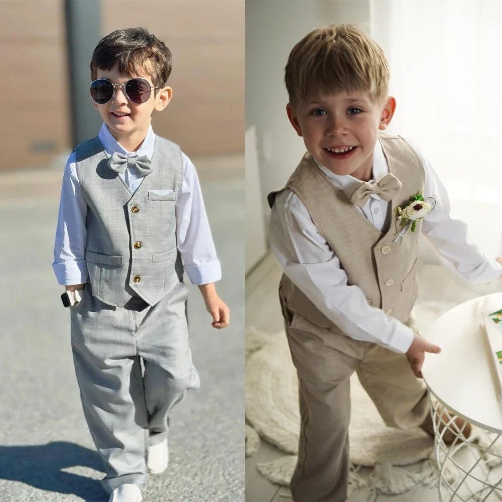 5Pcs Kids Baby Boys Formal Wedding Ring Bearer Outfits Toddler Gentleman Bowtie Vest Guest Suits Dress Shirt Pants Set