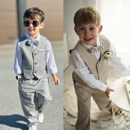 5Pcs Kids Baby Boys Formal Wedding Ring Bearer Outfits Toddler Gentleman Bowtie Vest Guest Suits Dress Shirt Pants Set