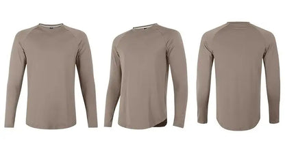 Sports Long-sleeved T-shirt Men Curved Hem Warm Gym Fitness Clothes Quick-drying Breathable Running Training Round Neck Top