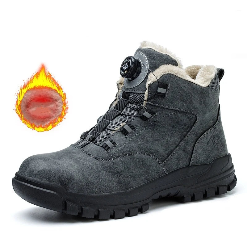 Work Shoes Men Anti-smashing Anti-puncture Safety Shoes Rotating Buttons Autumn Winter Protective Work Safety Boots