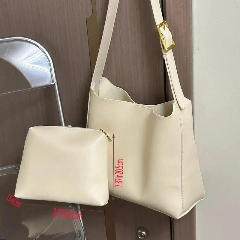 2 Pcs Large Capacity Handbag with Adjustable Shoulder Straps, Magnetic Closure, Simple and Casual Single Shoulder Crossbody Bags