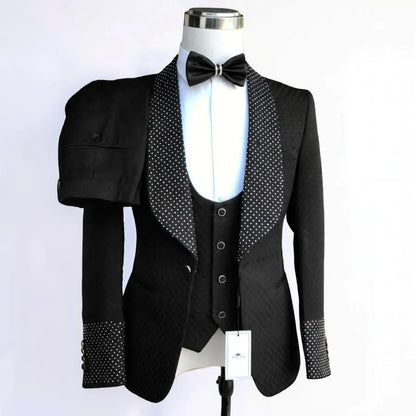Plaid Men Suits 3 Pieces Luxury Beaded Wedding Tuxedo Slim Fit Groom Prom Party Blazer Vest Pants Set for Men 2026 New Arrival