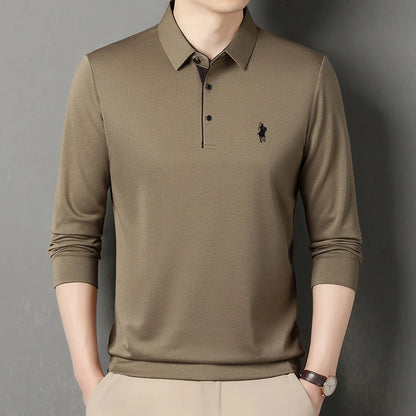 Spring and Autumn Pure Cotton Men's Long Sleeve Collar T-shirt Business Casual Fashion Comfortable Versatile Polo Shirt