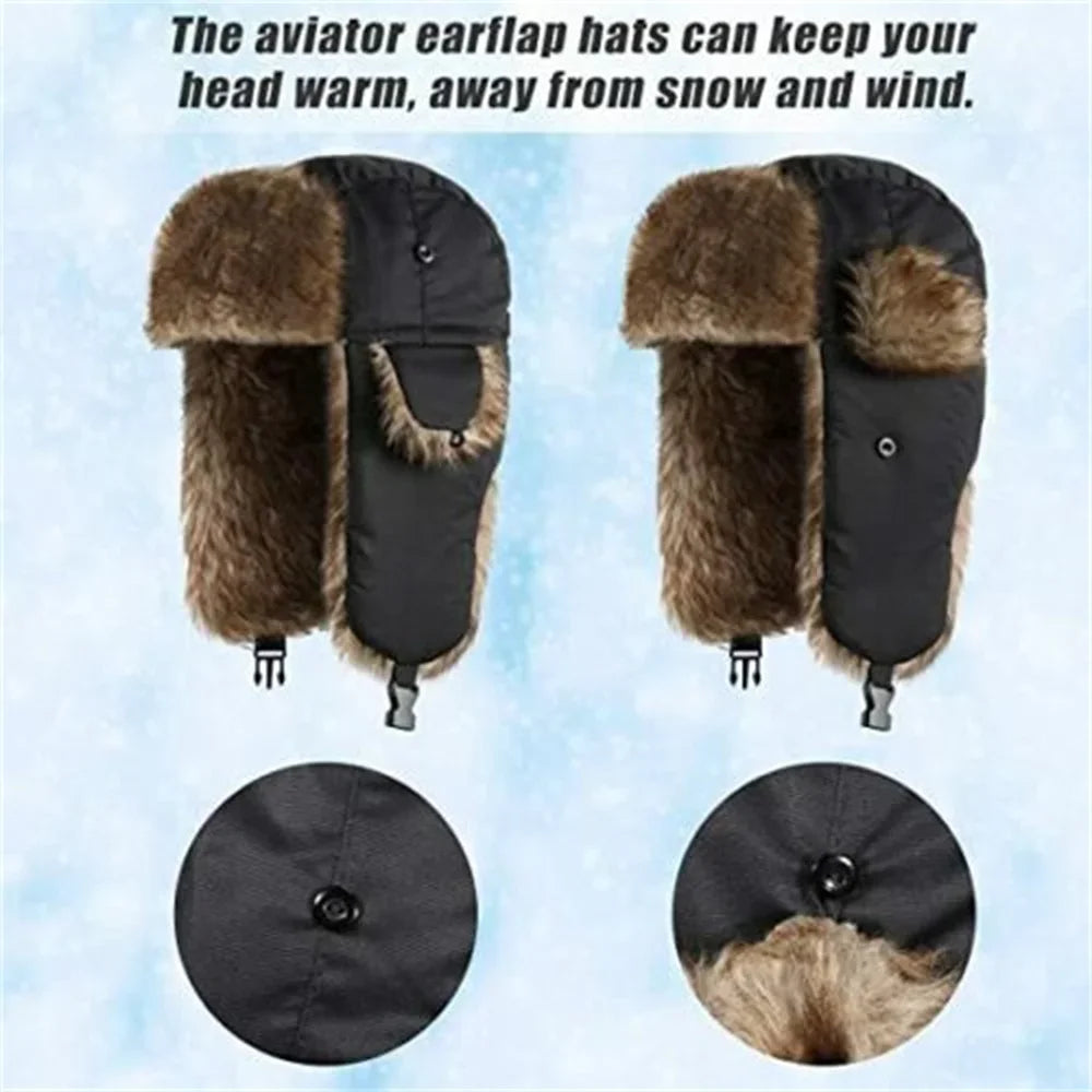 Warm Russian Aviator Trapper Cap with Earflap Outdoor Winter Knit Hat Unisex Stylish Cold Weather Headwear